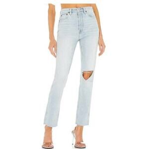 RE/DONE 80's Slim Straight Ripped Knee Jeans in Icy Blue Size 26 NWT